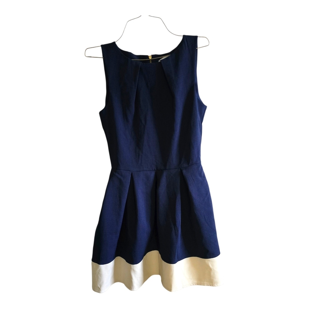 Closet London Navy Blue & Cream Colorblock Fit and Flare Dress - US 6
